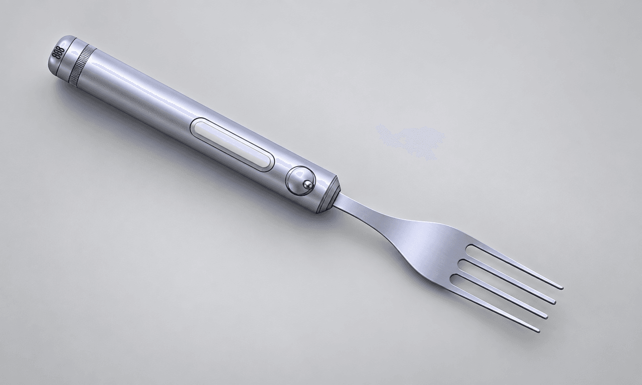 Fork with Slim Cylindrical Handle and Side Button